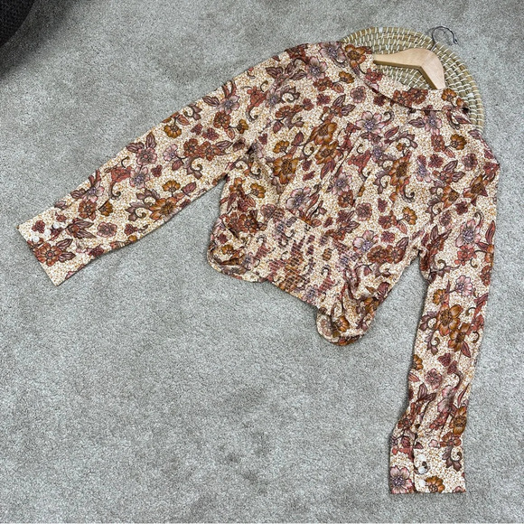 Free People I Got You Printed Top Crop V-Neck Longsleeve in Orange Boho Size L - Picture 8 of 16